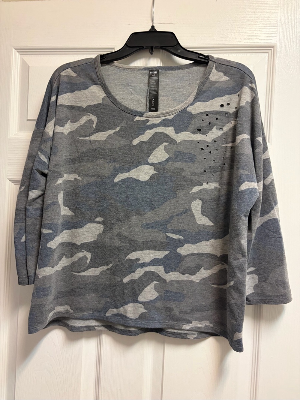 Women's Gray Camo Knit Top with Stud Detail